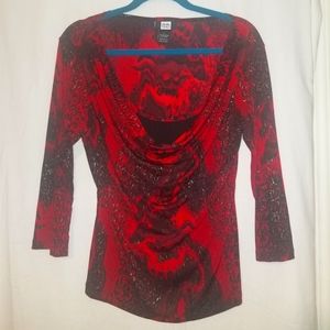 1940 Red and Black silky blouse